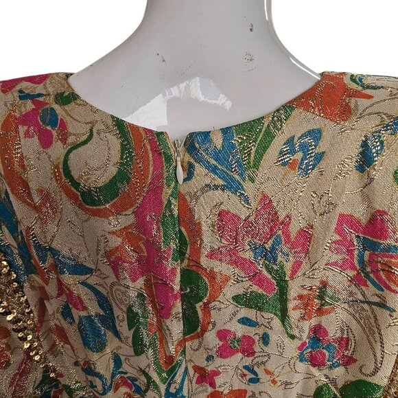 Lucie Ann Beverly Hills 80s Opulent Evening Top Sz S Gold Metallic Pastel Floral - Picture 9 of 13